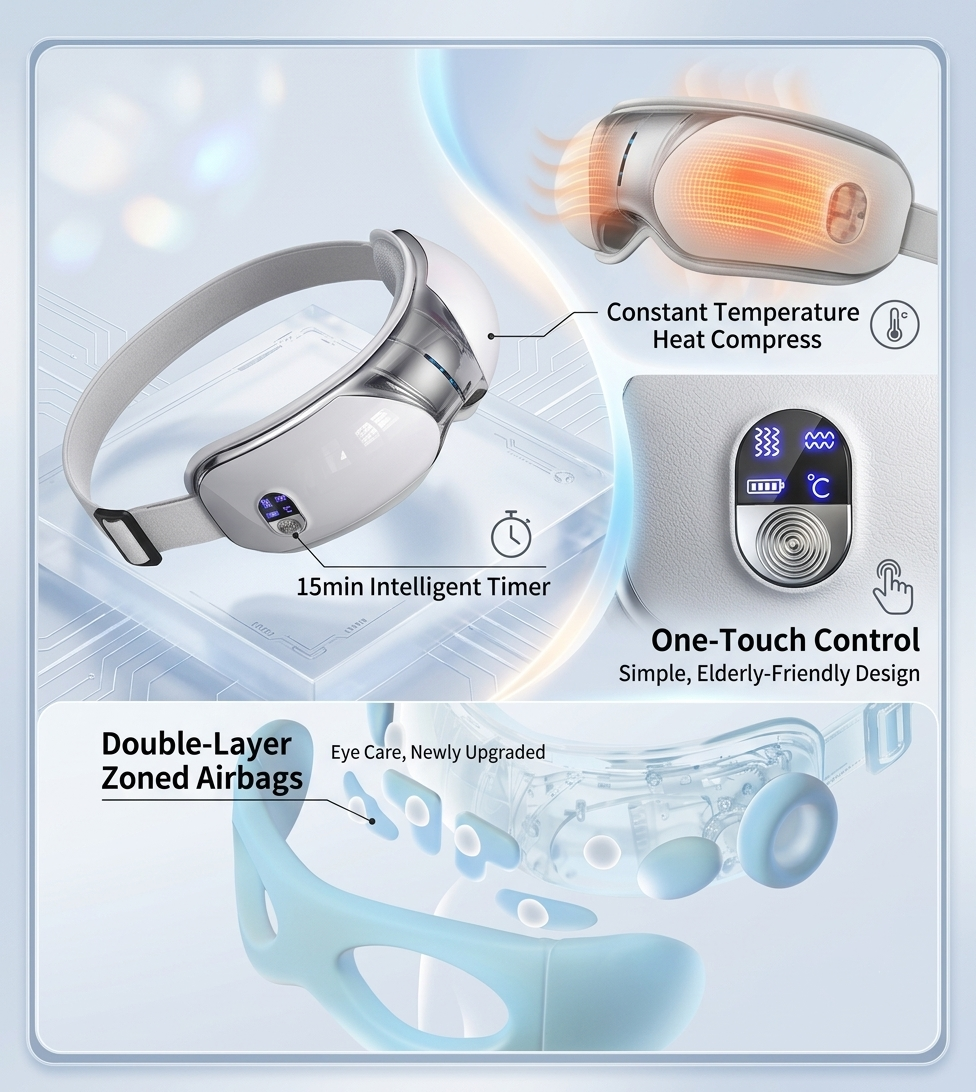 Smart Air-Compression Eye Massager with 42°C Soothing Heat & Bluetooth